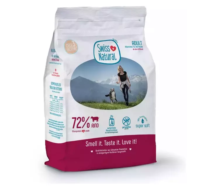 Koiran viljaton treeninami ja täysravinto Swiss Natural Nauta 4 kg - Puolikosteat treeninamit - 23081 - 1