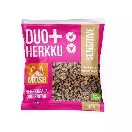 Kotimainen herkku koiralle Mush Duo+ Sensitive kana-kalkkuna - Pienet lihaherkut - 004273 - 1