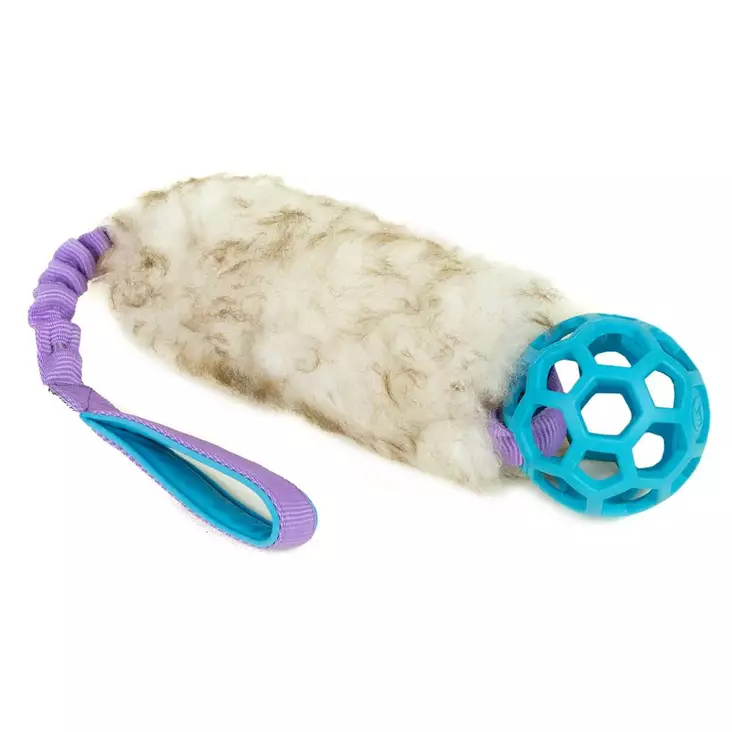 Treenilelu koiralle, JW verkkopallo aidolla lampaankarvalla ja joustav=
alla varrella - Aitoa karvaa sisältävät lelut - 003523 - 1