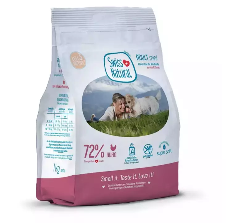 OUTLET Swiss Natural Adult Mini Kana 1 kg - Puolikosteat treeninamit - 004553 - 1