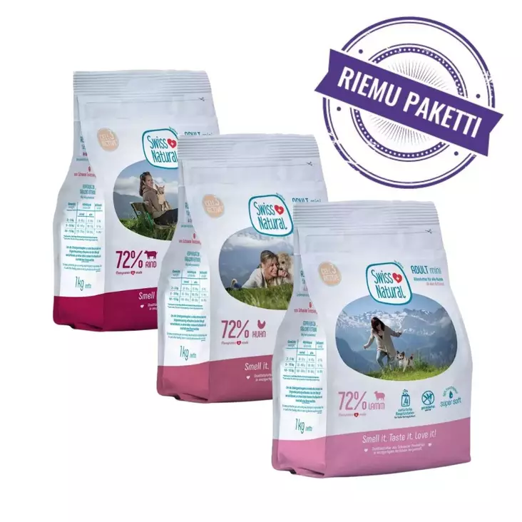 Treeninamien makuvalikoima Swiss Natural lammas, kana ja nauta - Puolikosteat treeninamit - 4253 - 1