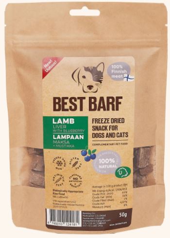 Best Barf 100% Natural Freeze-Dried Raw lampaan maksa + mustikka - Kuivatut lihaherkut - 42274 - 1