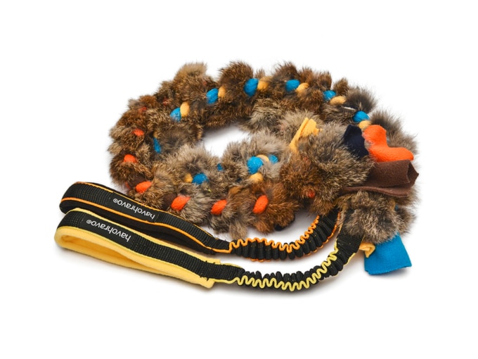 Fleece toy with rabbit fur 75 cm joustavalla kahvalla - Aitoa karvaa sisältävät lelut - 4885 - 1