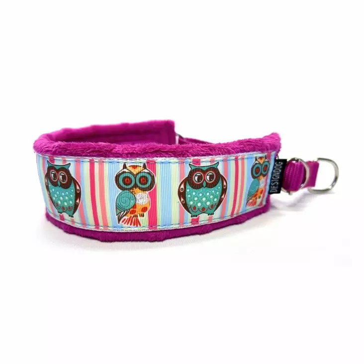 Pehmustettu puolikiristävä panta, Pöllö pinkillä vuorella - Puolikiristävät pannat - 29367 - 1