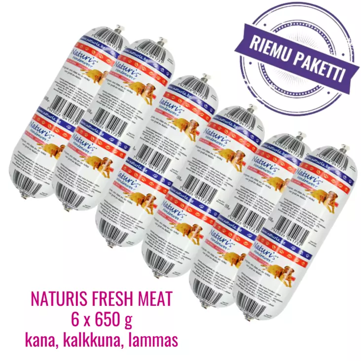 Naturis Fresh Meat kana, kalkkuna, lammas 6 x 650 g - Palkkamakkarat - 4368 - 1